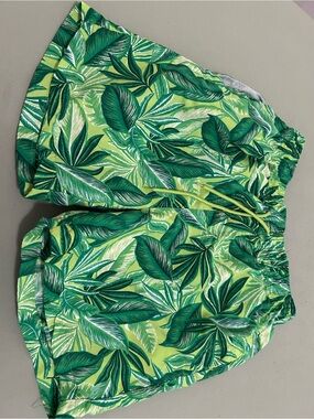 Design Lab Lord & Taylor Green Leaf Print Swim Shorts